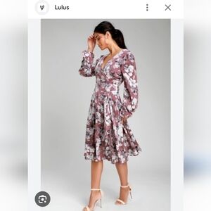 Lulu's Long Sleeve Floral Dress - Purple and White